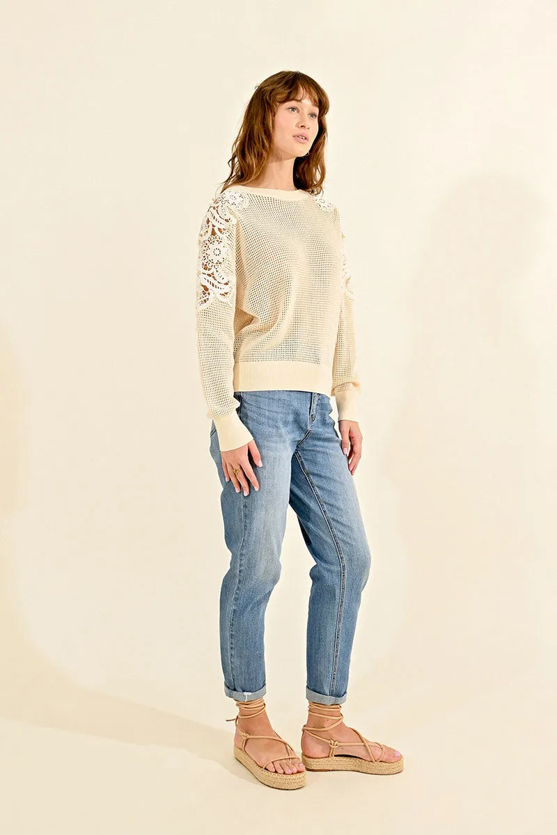 YOKE LACE SHOULDER SWEATER